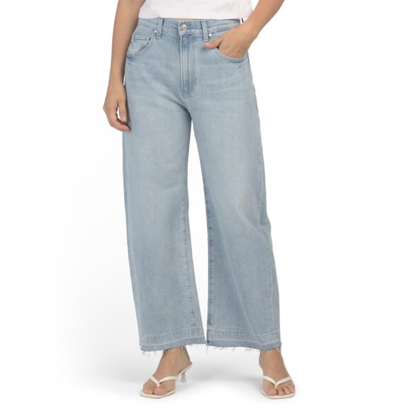 PAIGE Light Blue Arellia Ankle Wide Leg Undone Hem Jeans - Picture 1 of 2